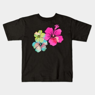 PixDezines Hibiscus Pink, Green+Blue Kids T-Shirt